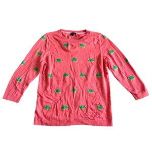 Talbots Women's Sz Large Petites Sweater Green Turtle Embroidery Print